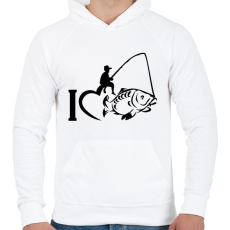 PRINTFASHION I LOVE FISHING - Férfi kapucnis pulóver - Fehér