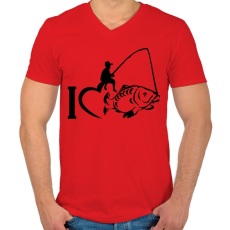PRINTFASHION I LOVE FISHING - Férfi V-nyakú póló - Piros