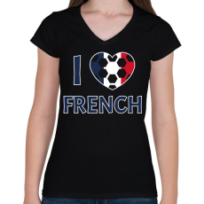 PRINTFASHION I love French - Női V-nyakú póló - Fekete