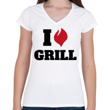 PRINTFASHION I love grill - Női V-nyakú póló - Fehér női póló
