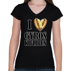 PRINTFASHION I love Gyros kifliben - Női V-nyakú póló - Fekete