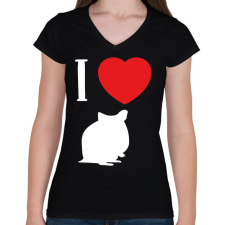 PRINTFASHION I love hamster (white) - Női V-nyakú póló - Fekete női póló