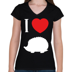 PRINTFASHION I love hedgehog (white) - Női V-nyakú póló - Fekete