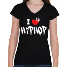 PRINTFASHION I love hiphop (white) - Női V-nyakú póló - Fekete