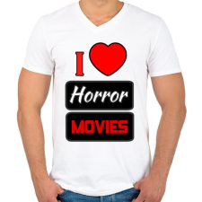 PRINTFASHION I love Horror Movies - Férfi V-nyakú póló - Fehér férfi póló