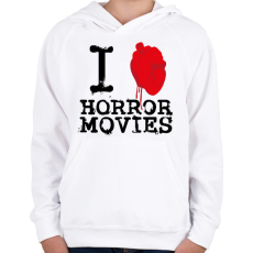 PRINTFASHION I love horror movies - Gyerek kapucnis pulóver - Fehér