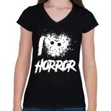 PRINTFASHION I love horror - Női V-nyakú póló - Fekete női póló