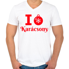 PRINTFASHION I love Karácsony  - Férfi V-nyakú póló - Fehér
