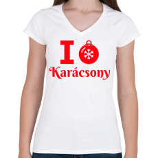 PRINTFASHION I love Karácsony  - Női V-nyakú póló - Fehér