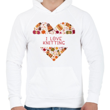 PRINTFASHION I love knitting - Férfi kapucnis pulóver - Fehér férfi pulóver, kardigán