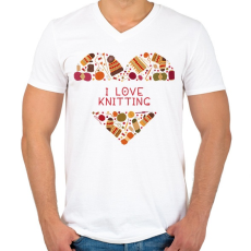 PRINTFASHION I love knitting - Férfi V-nyakú póló - Fehér