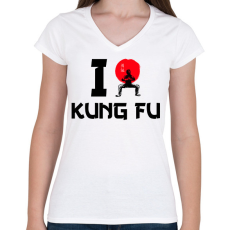 PRINTFASHION I love Kung Fu - Női V-nyakú póló - Fehér