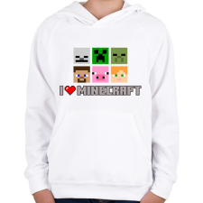 PRINTFASHION i love minecraft - Gyerek kapucnis pulóver - Fehér gyerek pulóver, kardigán
