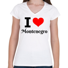 PRINTFASHION I love Montenegro - Női V-nyakú póló - Fehér női póló