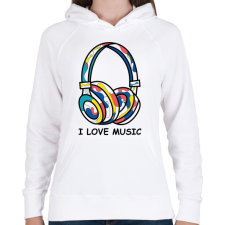 PRINTFASHION i love music  - Női kapucnis pulóver - Fehér női pulóver, kardigán