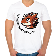 PRINTFASHION I love my baby dragon - Férfi V-nyakú póló - Fehér férfi póló