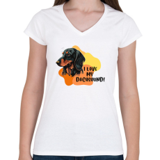 PRINTFASHION I love my dachshund - Női V-nyakú póló - Fehér