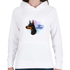 PRINTFASHION I love my german doberman - Női kapucnis pulóver - Fehér női pulóver, kardigán