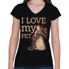 PRINTFASHION I love my pet  - Női V-nyakú póló - Fekete női póló