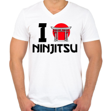 PRINTFASHION I love Ninjitsu - Férfi V-nyakú póló - Fehér férfi póló