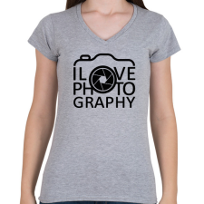PRINTFASHION I love photography - Női V-nyakú póló - Sport szürke női póló