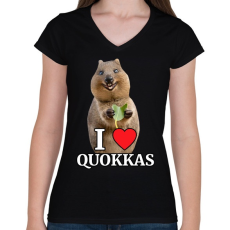PRINTFASHION I love quakkas! - Női V-nyakú póló - Fekete