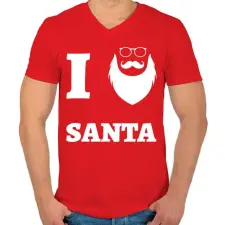 PRINTFASHION I Love Santa - Férfi V-nyakú póló - Piros férfi póló