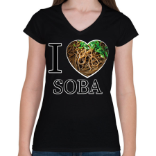 PRINTFASHION I love Soba - Női V-nyakú póló - Fekete női póló