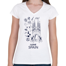 PRINTFASHION I LOVE SPAIN - Női V-nyakú póló - Fehér női póló