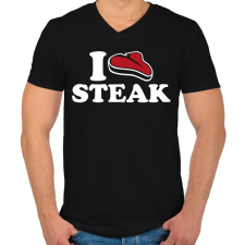 PRINTFASHION I love steak - Férfi V-nyakú póló - Fekete férfi póló