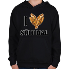 PRINTFASHION I love Sült hal - Gyerek kapucnis pulóver - Fekete gyerek pulóver, kardigán
