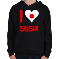 PRINTFASHION I love sushi - Gyerek kapucnis pulóver - Fekete