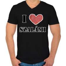 PRINTFASHION I love szalámi - Férfi V-nyakú póló - Fekete férfi póló
