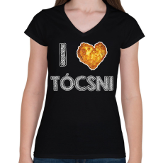 PRINTFASHION I love tócsni - Női V-nyakú póló - Fekete