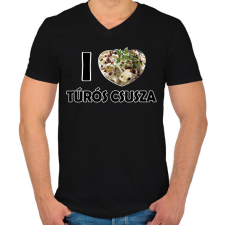 PRINTFASHION I love Túrós csusza - Férfi V-nyakú póló - Fekete férfi póló