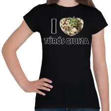PRINTFASHION I love Túrós csusza - Női póló - Fekete női póló