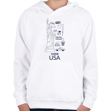 PRINTFASHION I LOVE USA - Gyerek kapucnis pulóver - Fehér