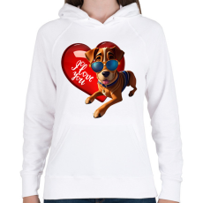 PRINTFASHION I Love You - szívecskés kutyás póló minta, ajándék ötlet Valentin napra - Női kapucnis pulóver - Fehér