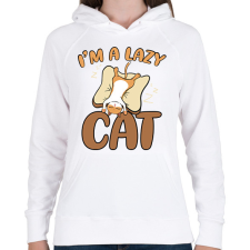 PRINTFASHION I'm a lazy cat - Női kapucnis pulóver - Fehér női pulóver, kardigán