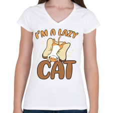 PRINTFASHION I'm a lazy cat - Női V-nyakú póló - Fehér női póló