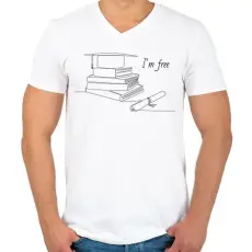 PRINTFASHION I'm free - Diplomás minta - Férfi V-nyakú póló - Fehér