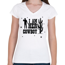 PRINTFASHION I'm her cowboy - Női V-nyakú póló - Fehér női póló