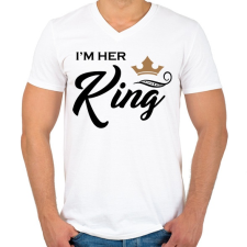 PRINTFASHION I'M HER KING - Férfi V-nyakú póló - Fehér férfi póló