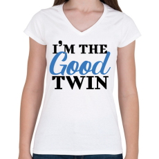 PRINTFASHION I'm the good twin - Női V-nyakú póló - Fehér