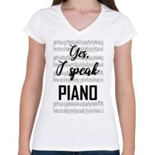 PRINTFASHION I speak piano - Női V-nyakú póló - Fehér női póló