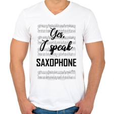 PRINTFASHION I speak saxophone - Férfi V-nyakú póló - Fehér férfi póló