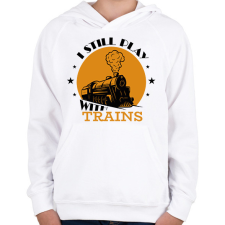 PRINTFASHION I still play with trains - Gyerek kapucnis pulóver - Fehér gyerek pulóver, kardigán