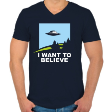 PRINTFASHION i want to believe - Férfi V-nyakú póló - Sötétkék férfi póló