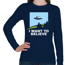 PRINTFASHION i want to believe - Női hosszú ujjú póló - Sötétkék női póló