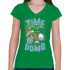 PRINTFASHION Időbomba - Női V-nyakú póló - Zöld női póló